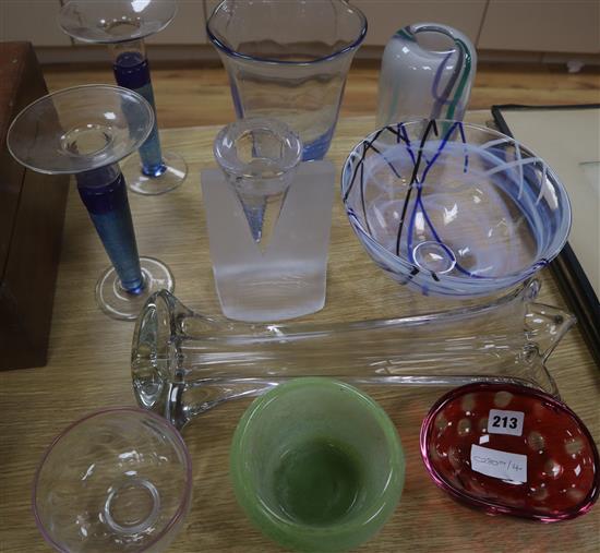 A Kosta bowl, vase and dish and mixed studio glassware